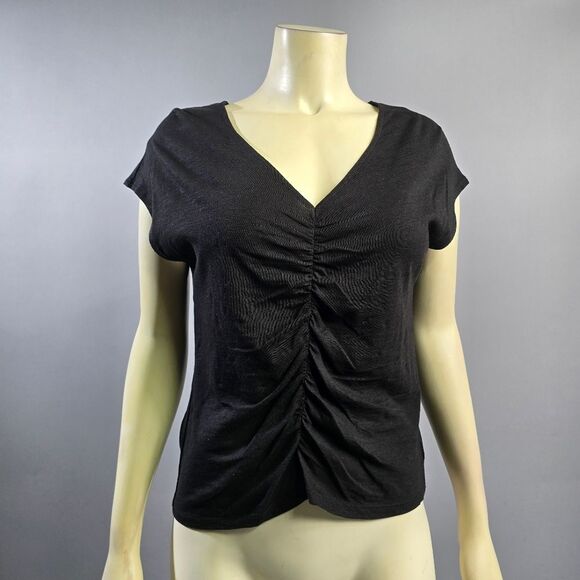 Sanctuary Xs Black Ruched Cap Sleeve Blouse R4 - Picture 1 of 5